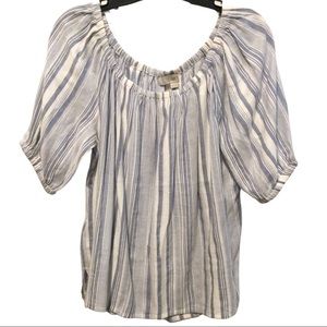 LOFT Peasant Top White Blue Stripe Size XS